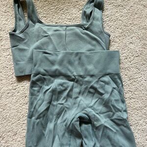 Green Ribbed Tank and Leggings Set